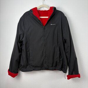 Vintage‎ Champion Black Red Reversible Hooded Jacket Fleece Lining Zip-Up Large